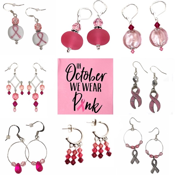 Handmade Drop Hoop Earrings Silver w/ Pink Czech Glass Beads EB Designs (Me) NEW - Picture 3 of 6